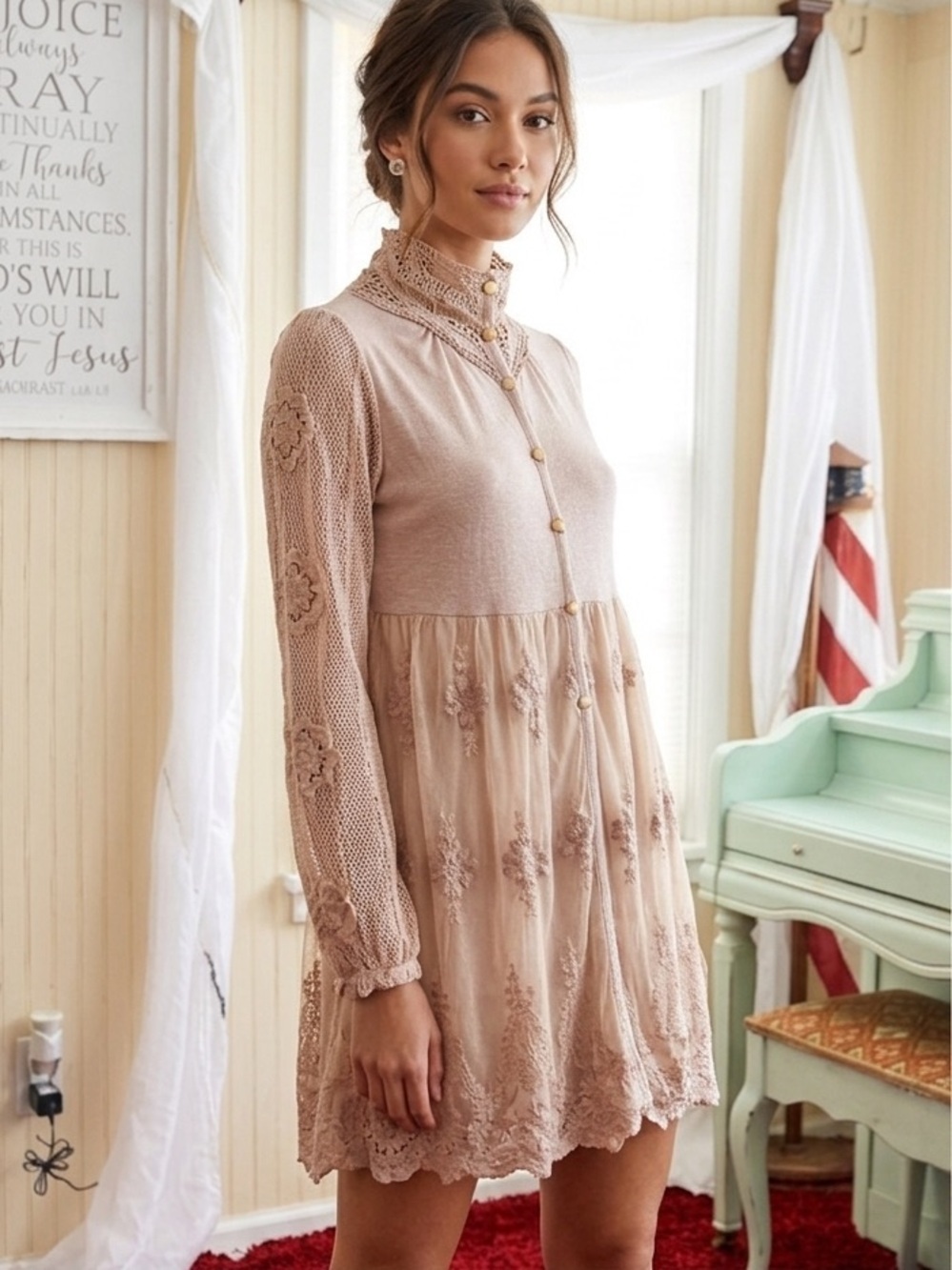 Lily J London Cream Lace Sheer Dress sz S/M